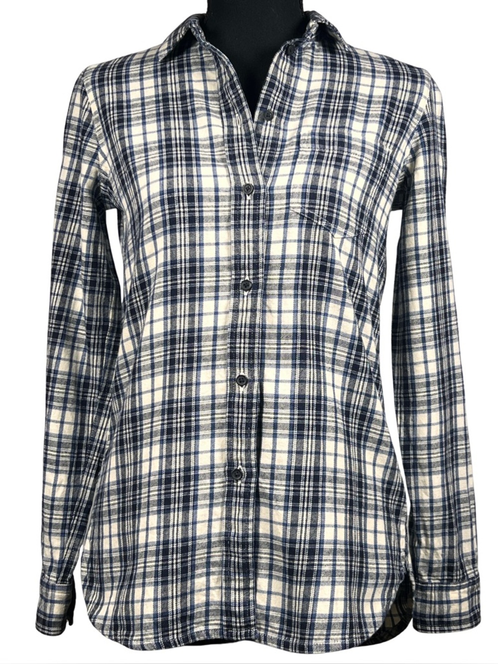 Madewell Blue and White Plaid Button Down Shirt, Size XS